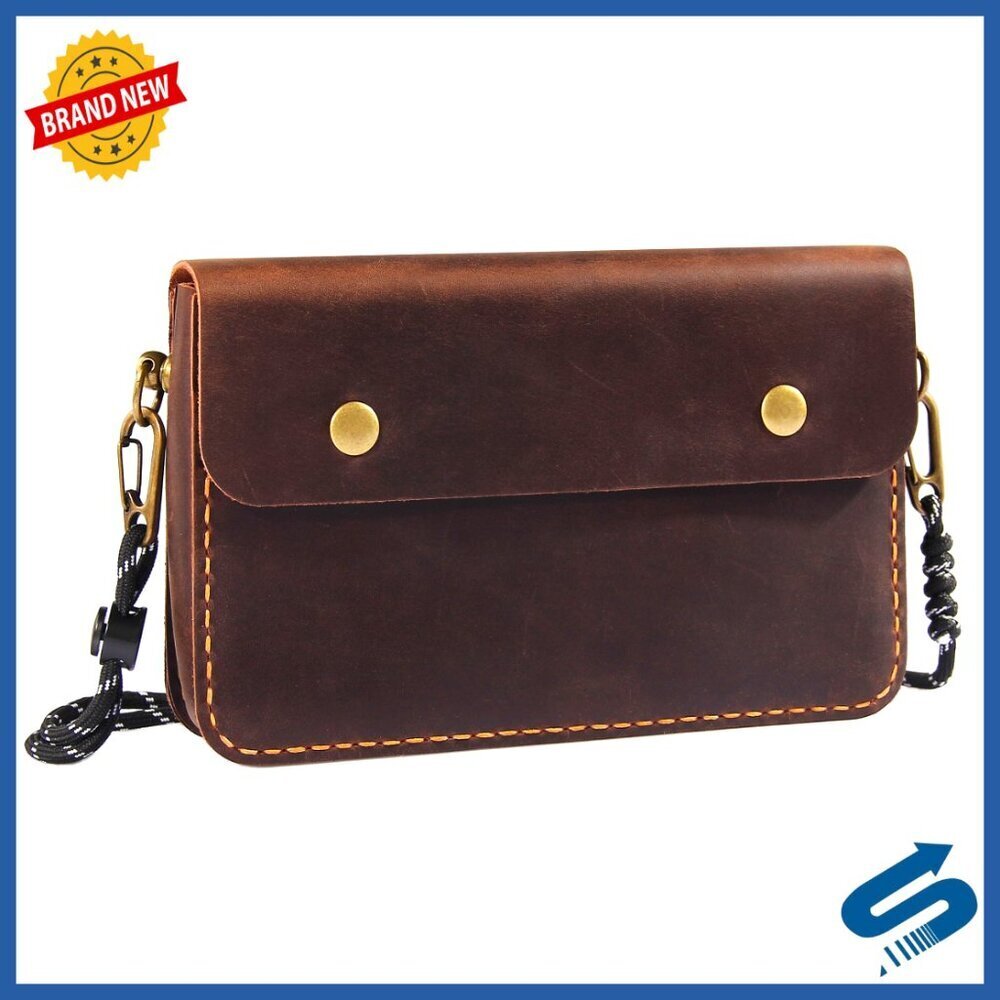Genuine Leather Crossbody Bag Travel Wallet Adjustable Strap Compact Wristlet